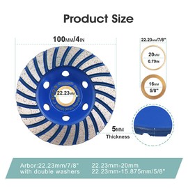 HIGHDRIL Diamond Cup Wheel - 100 mm x 22.23 mm Turbo Diamond Cup Grinding Wheel for Concrete, Masonry, Granite, Marble, Natural Stone