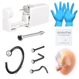 AVYRING 8 Piece Nose Piercing Set, Piercing Gun with Built-in Nose Studs, Painless Self Piercing Kit with 20G Nose Rings and Plugs, Stainless Steel