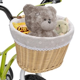 CXWXC Bike Basket - Front Bicycle Bike Basket for Girls Women - Handmade Woven Wicker Bike Baskets with Liner Detachable, Adjustable PU Straps (Beige)