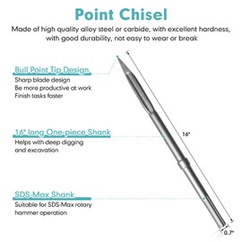 YOSIGHT 2Pcs SDS-Max Shank Rotary Hammer Chisel Set - 1 Point Chisel & 1 Flat Chisel 16 Inch long shank - Carbide Tools for Concrete Brick Stone Masonry, with Storage Case