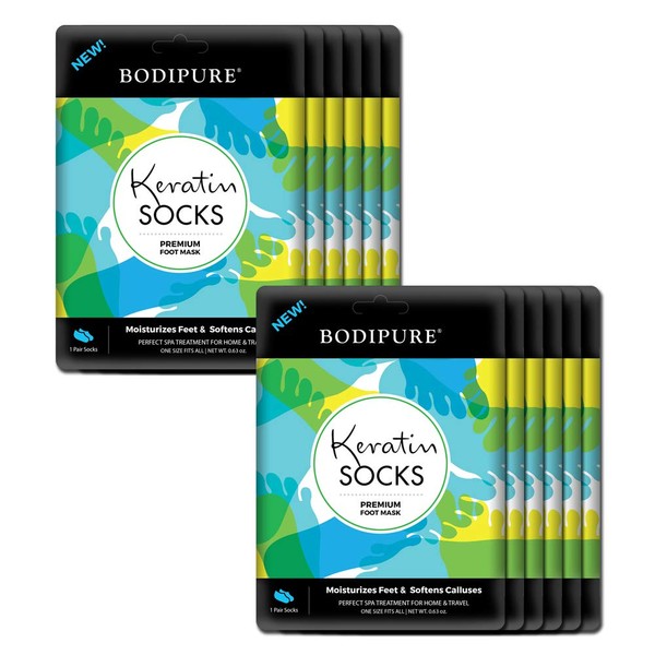 Bodipure Premium Keratin Socks for Callus and Heel Softening – Foot Masks for dry Cracked Feet – Moisturizing Foot Treatment Socks with Plant Keratin, Salicylic acid, and Urea – 12 Sock Pairs