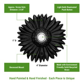 Waterwood Solid Brass Sunflower Doorbell in Black - Wired & Illuminated Push Button from Environmentally Friendly Recycled Material