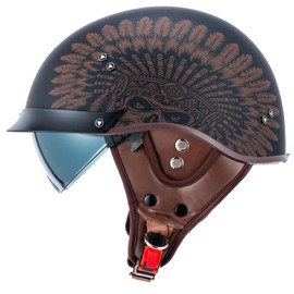 VCOROS Half Helmet Motorcycle DOT Approved Open Face Helmet F07 with Sun Visor and Quick Release Buckle for Adults Men and Women (F07-Indian,M)