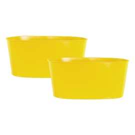 Fyne-Finds Set of 2 Yellow Oval Metal Herb Trough 23cm, 9inch Galvanised Planter Outdoor Garden Flower Pot