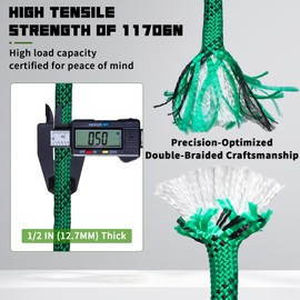 1/2 Inch 100ft Double Braided Polyester Arborist Rope, Heavy Duty Nylon Rope for Anchor, Tree Work, Cargo, Pulling, Sailing (Green)
