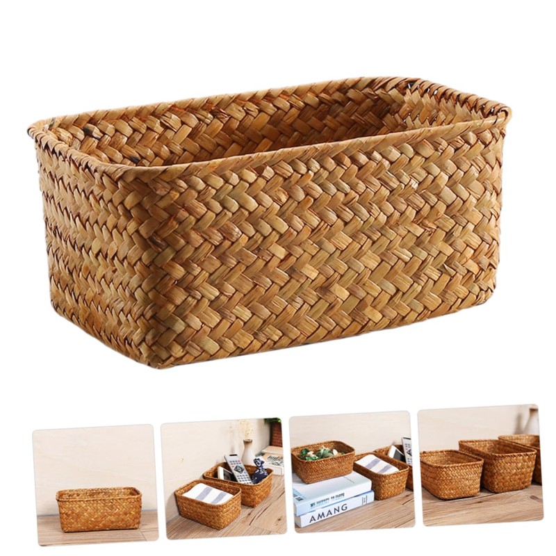 KOMBIUDA Rattan Storage Basket Handwoven Storage Basket Seagrass Woven Basket