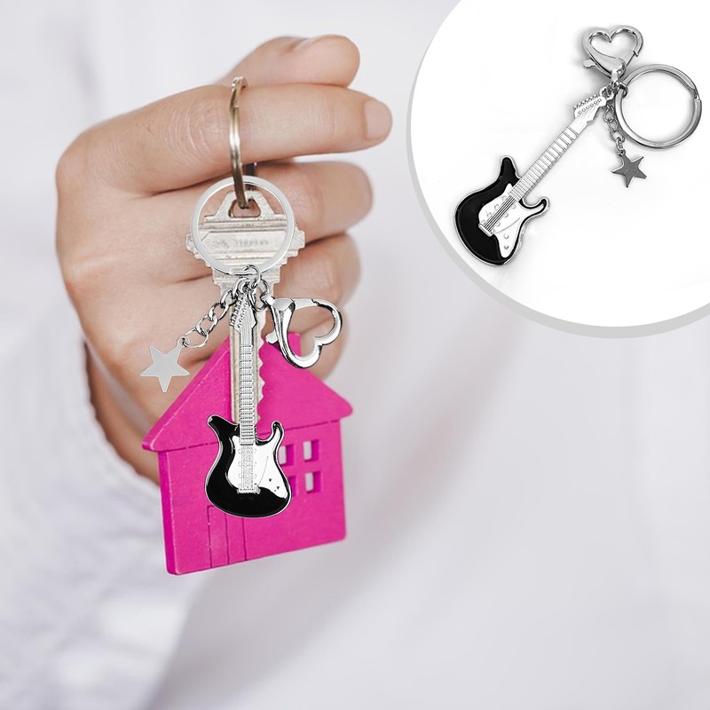 Simsky Guitar Keychain, Trendy Keyring, Rock Keychain, Fashion Guitar Keyring,