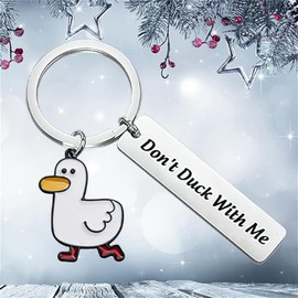 EACTEL Cartoon Duck Keychain Don’t Duck with Me Metal Duck Lovers Gift Key Chain Keyrings Gift Present for Boyfriend Husband Girlfriend Couple (silver)