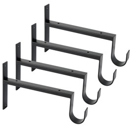 OVOV Heavy Duty Closet Rod Bracket 4 Pack Wall Mounted Black Closet Shelf Brackets with Rod Holder 12 Inch Metal Shelf Support for Hanging Clothes and Home Storage