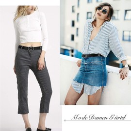 Suosdey good quality soft leather ladies belt with round metal buckle two rings denim belt for women width 3.3 cm - 02 black with silver ring