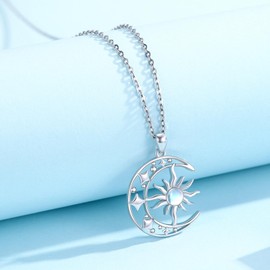 REDSUN Sun Chain 925 Sterling Silver Opal/Moonstone Sun Necklace Gold Pendant Sun Gold-Plated Jewellery for Women Girls Gifts, Sterling Silver