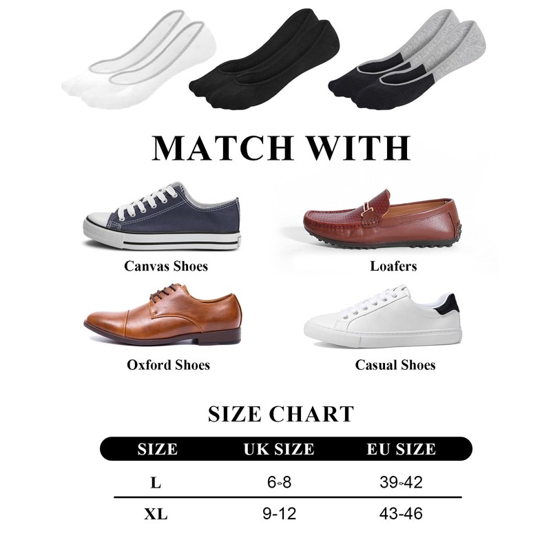 Blu Ninfee No Show Socks Mens 6-8, 6Pairs Invisible Socks