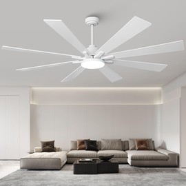Vaczon 72 Inch Modern Ceiling Fans with Lights and Remote Large Airflow Ceiling Fan,Dimmable Lighting, Reversible DC Motor, Noiseless, Indoor Outdoor Use for Living Room, Office, Garage, Matte White
