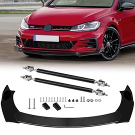 TOMICOB 4Pcs Front Bumper Lip Chin Spoiler Splitter Diffuser Protector Air Dams Fit 66.9"-76.7'' Width Cars with 2Pcs Adjustable 8"-11" Black Splitter Rods, Glossy Black Round Corner