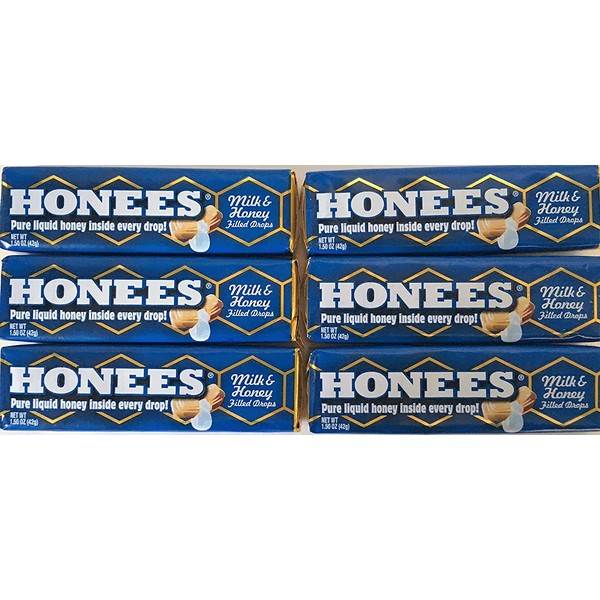 Honees All Natural Milk & Honey Flavor Honey Filled Drops 9 Count (Pack of 6)