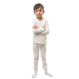 Unisex Toddler Cotton Base Layer Set – All-Season Thermal Long Sleeve Top and Pants – Soft & Breathable Outfit for Boys & Girls Beige