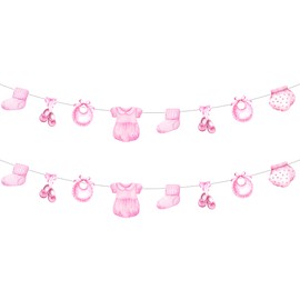 2 Packs Baby Shower Banners for Girl, Pink Clothes Clothing Garland for Baby Shower Gender Reveal Birthday Party Decoration Supplies