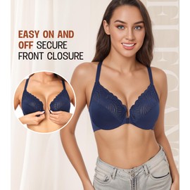 DotVol Women's Full Cup Bra Unpadded with Underwire - Floral Lace Soft Cup Large Sizes, blue, 90E