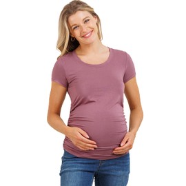 LaClef Women's Short Sleeve Side Ruched Modal Maternity Top, Mauve, Medium