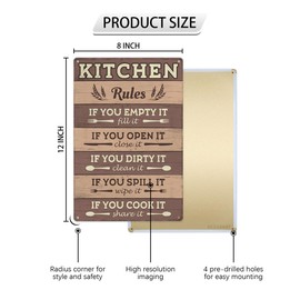 Kitchen Rules Tin Sign Funny Rustic Farmhouse Kitchen Counter Wall Art Decor Vintage Hanging Metal Signs Accessories for Home Bar Pub Office Cafe Gifts for Women Men 12x8 Inches (Brown Wood Grain)