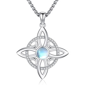 Friggem Celtic Necklace 925 Sterling Silver Moonstone Celtic Knot Pendant Necklace Wicca Witches Jewellery for Women Girls, Sterling Silver, Moonstone