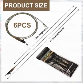 Editbar 6 Pieces Carp Fishing Accessories - Carp Ready Hair Long Throw Rig Set, 64 cm Leader with Swivel, 45 lb Load Capacity, Anti-Tangle, Guide Core Line Carp Clip Accessories (Military Green)