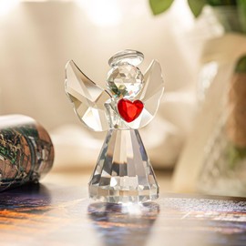 Crystal Angels Statue 3in Art Glass Guardian Angel Heart Paperweight Ornaments Gifts for Women