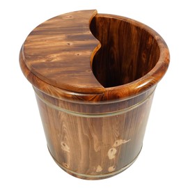 Wood Foot Soaking Tub, 15.75" Foot Bath Soak Tub Pedicure Foot Bowls with Massager and Lid for Home Spa Treatment