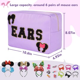 Dealkion Headband Holder Organizer Headband Storage Mouse Ear Holder Bag Hair Accessories Organizer Chenille Letter Makeup Bag Park Travel Essentials Gifts for Women