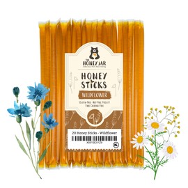 The Honey Jar - Wildflower Varietal Honey Sticks - Pure Honey Straws For Tea, Coffee, or a Healthy Treat - One Teaspoon of Flavored Honey Per Stick - Made In The USA, Real Honey - (20 Count)