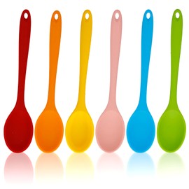 6 Pieces Small Silicone Spoons, Multicolored Nonstick Kitchen Spoons for Cooking, Baking, Stirring, Heat Resistant, Easy to Clean (Red, Blue, Pink, Orange, Yellow, Green)