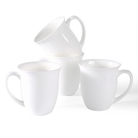 COSTMANCE Fine Bone China Coffee Mugs Set of 4, 13 Oz White Tea Cups with Outwardly Tilted Rim, Wide Mouth Lightweight Ceramic Coffee Mugs, DIY Gifts for Coffee & Tea Lovers