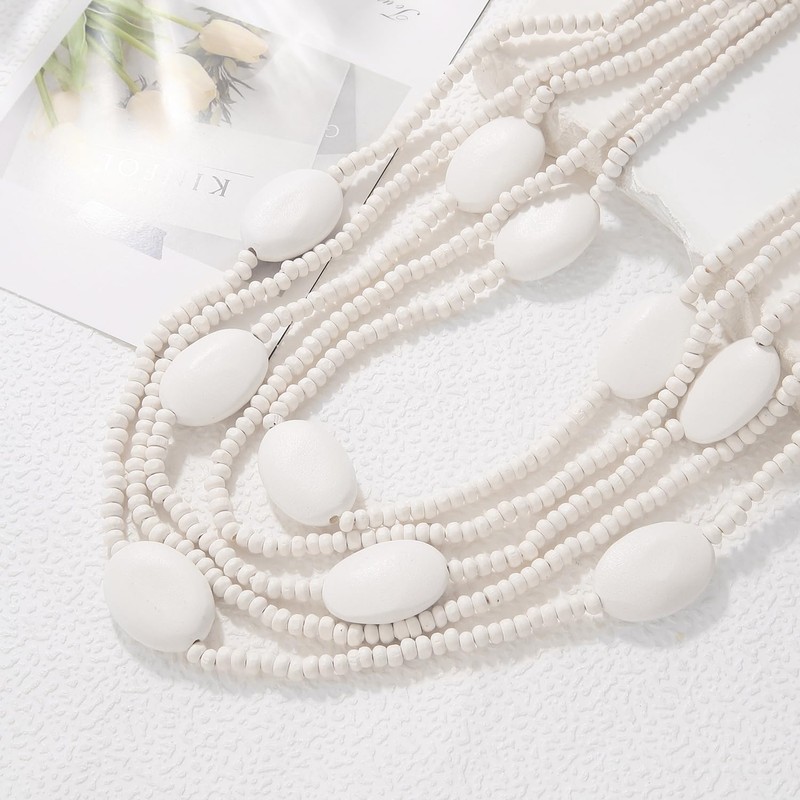 Multi Colour 5 Layers Wooden Beads Strand Statement Necklace for