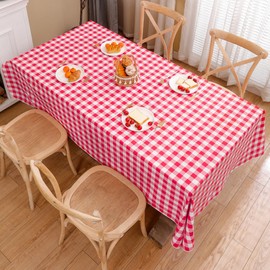 Heavy Duty Vinyl Tablecloth with Flannel Backing Waterproof Oil-Proof Plastic Table Cloth Stain-Resistant Wipeable Rectangle or Square Table Cover for Indoor and Outdoor (Red Checkered, 60x84 Inch)