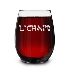 shop4ever Around the World Different Languages L 'Chaim Hebrew Cheers Toast Engraved Stemless Wine Glass 15 oz. Israel Theme