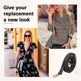 TIXIPEM 1Pcs Adjustable Leather Purse Straps 51.2 inch, Black, Gold