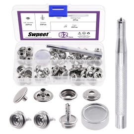 Swpeet 122Pcs Canvas Snap Kit, Stainless Steel Marine Grade Canvas and Upholstery Boat Cover Snap Button Fastener Kit Including 3/8" Sockets 13mm Metal Screws Caps Anvil 3" Flaring Tool for Boat Cover