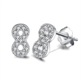 925 Sterling Silver Earrings Women's White zircon numbers 0-9 stud earring Fashion for Young Girls Gift Unique Aesthetic,8