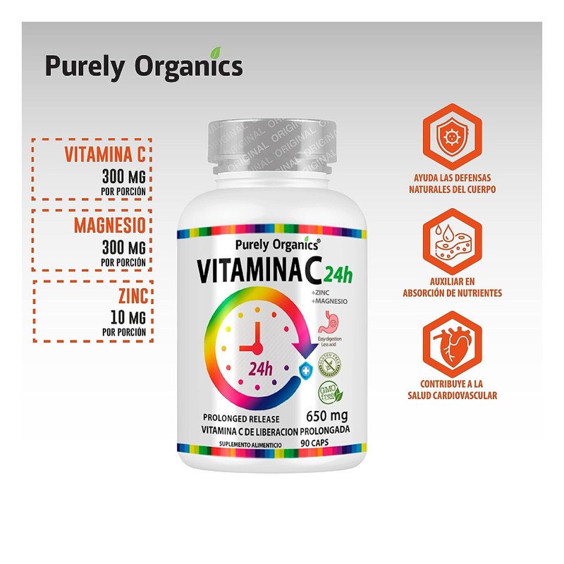 Vitamina C de liberación prolongada. Activo por 24 horas. Con