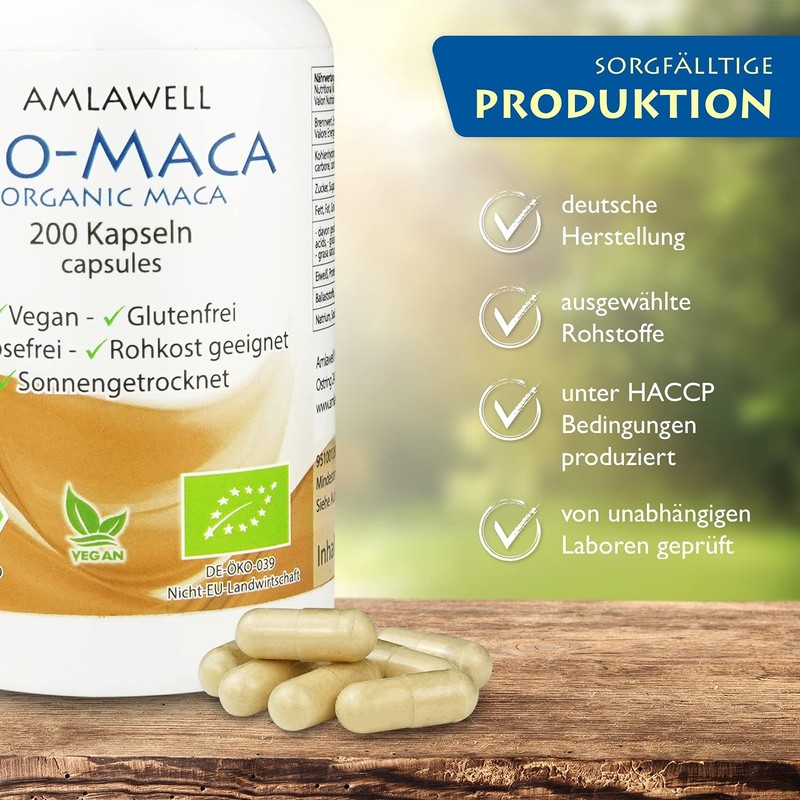 Amlawell Organic Maca Capsules - Vegan - Peru - Lactose