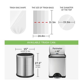 13 Gallon 100 Counts (fit 12-15 Gal) Strong Tall Kitchen Trash Bags Garbage Bags by RayPard, fit 50 Liter Waste Basket, Clear Trash Bags Can Liners for Home Office Bathroom Bedroom