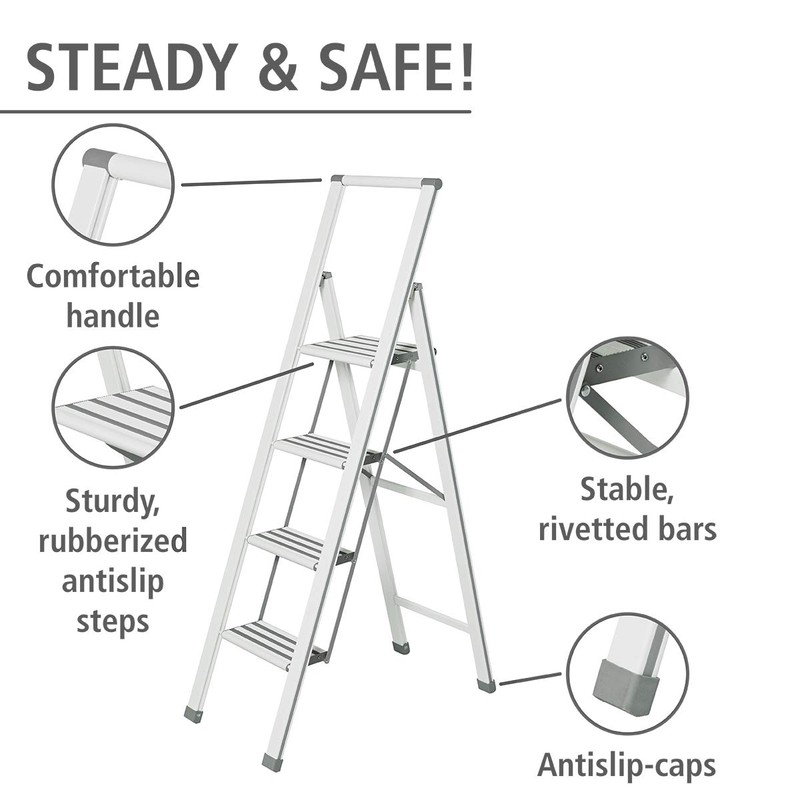Aluminium Design Folding Stepladder 4-Step White Household Ladder