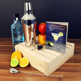 bar@drinkstuff Tom Collins Cocktail Set with Cocktail Recipe Book, Cocktail Shaker, Mixing Spoon & Pourer Cocktail Making Set