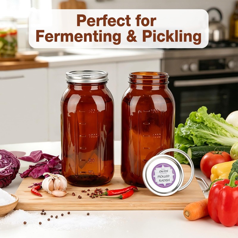 CARBLIN Half Gallon Amber Mason Jars, 3Pcs 64oz Canning Container