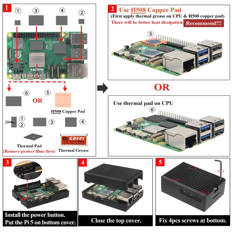 Geekworm Heavy-Duty Aluminum Passive Cooling Case for Raspberry Pi 5