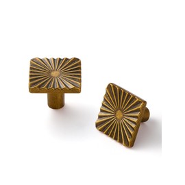 JIASENBAO 2 Pack Antique Brass Cabinet Knobs Square Vintage Drawer Pulls Bathroom Dresser Handles Hardware Zinc Alloy
