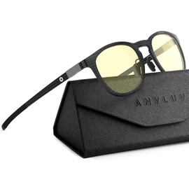 ANYLUV Blue Light Glasses Men, Vintage Round Carbon Fiber Eyewear, Lightweight Mens Computer Gaming Glasses, Anti Eyestrain