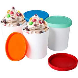 Ice Cream Containers – 1 Quart Reusable Freezer Storage Containers with Lids (4-Pack) – Leak-Proof Silicone Seal – Stackable, Airtight, BPA-Free – Ideal for Ice Cream, Sorbet, Gelato & Much more!