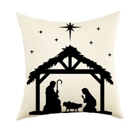 Ogiselestyle Christmas Oh Holy Night Nativity Throw Pillow Covers, 18 x 18 Inch Jesus Winter Holiday Cushion Case Decoration for Sofa Couch