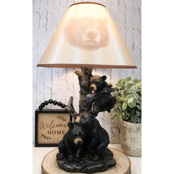 Atlantic Collectibles Ebros Climbing Black Bear Cubs Table Lamp Statue